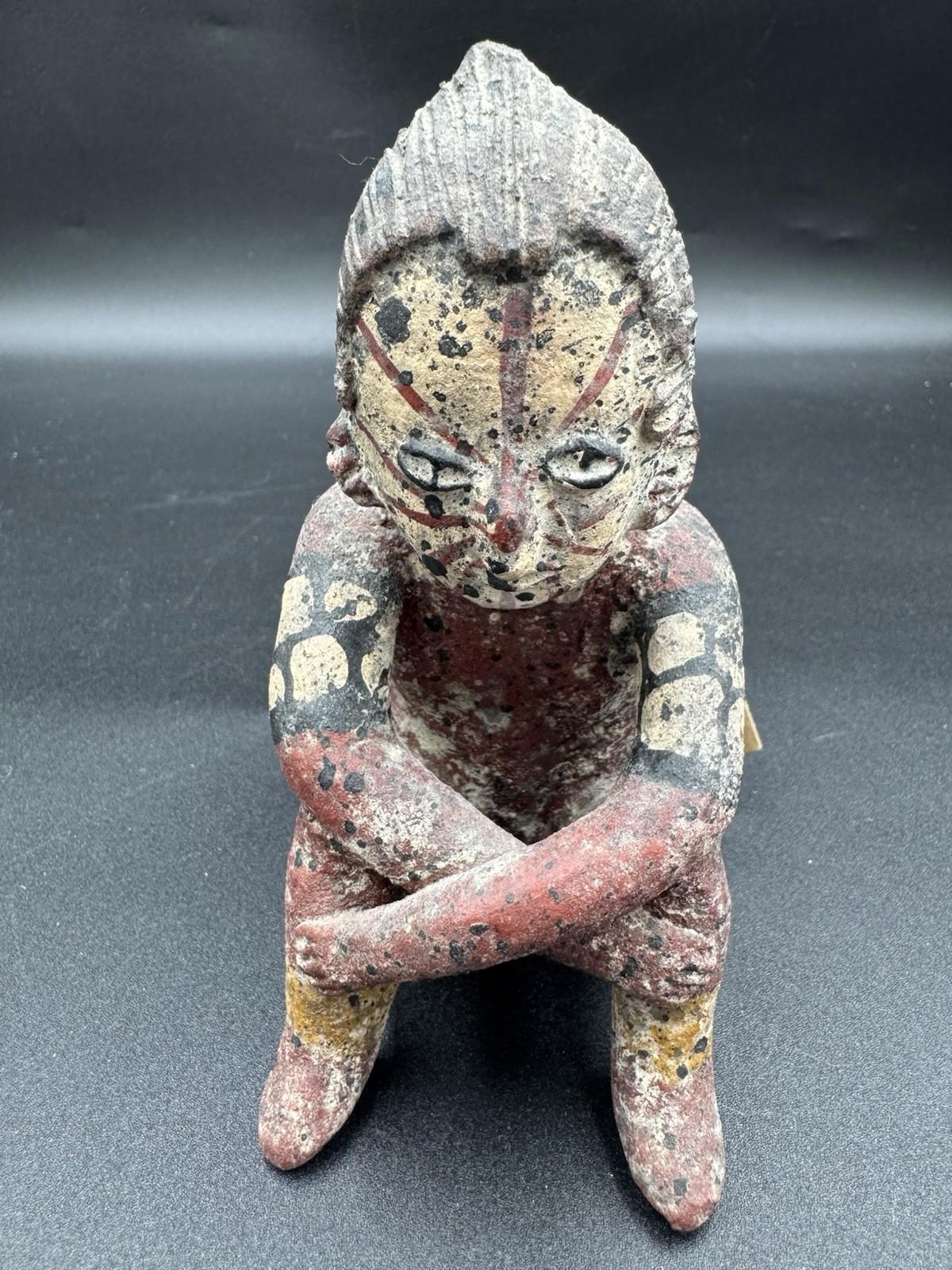 Vintage Pre-Columbian Chinesco Cara Rayada Terracotta Figurine Replica Mexico