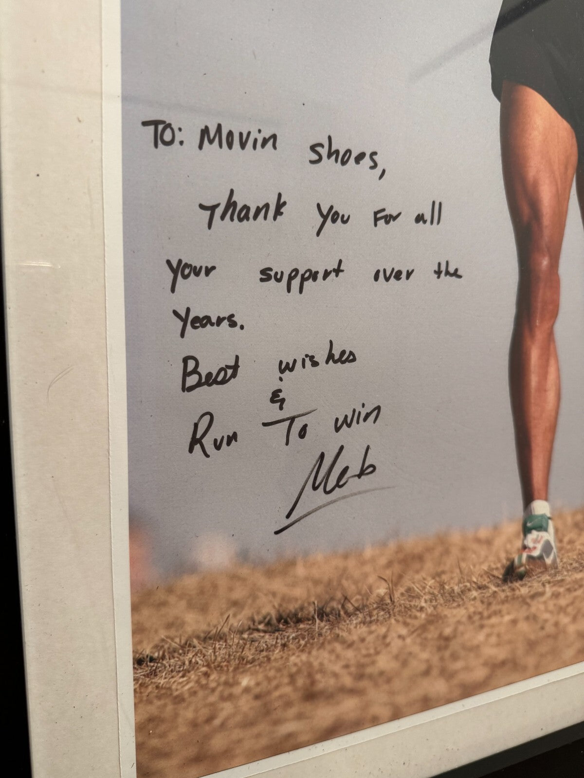 Meb Keflezighi Signed Photo Movin Shoes 2014 Boston VIP Display with Lineyard VG