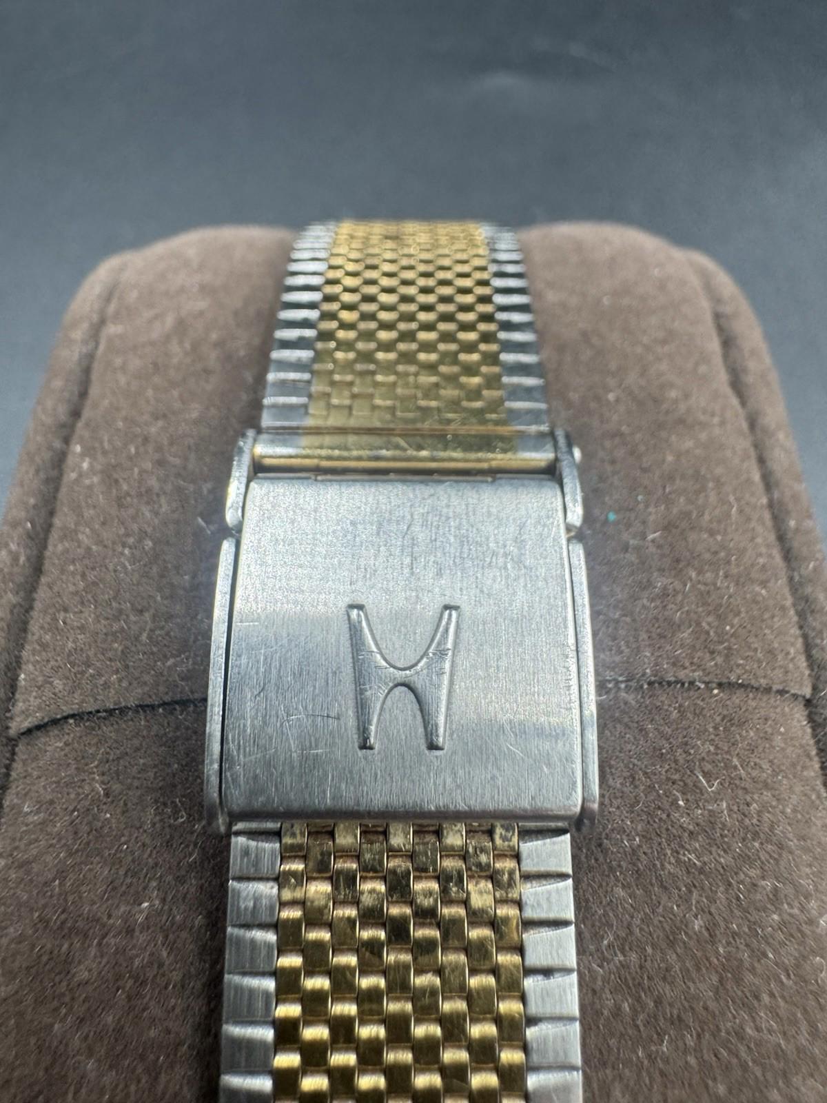 Vintage Seiko Quartz Day Date Gold Dial Watch Hamilton Band Non-Running