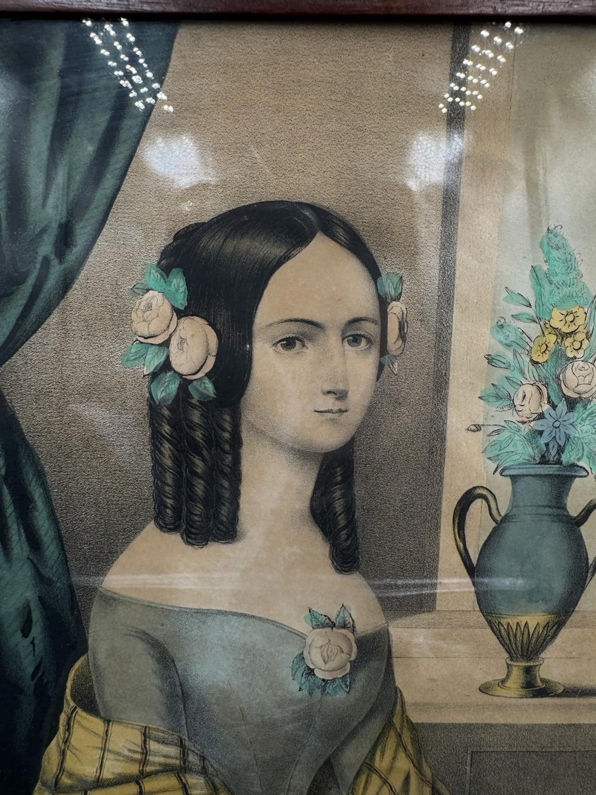 Antique Kelloggs & Comstock Hand Colored Lithograph Portrait