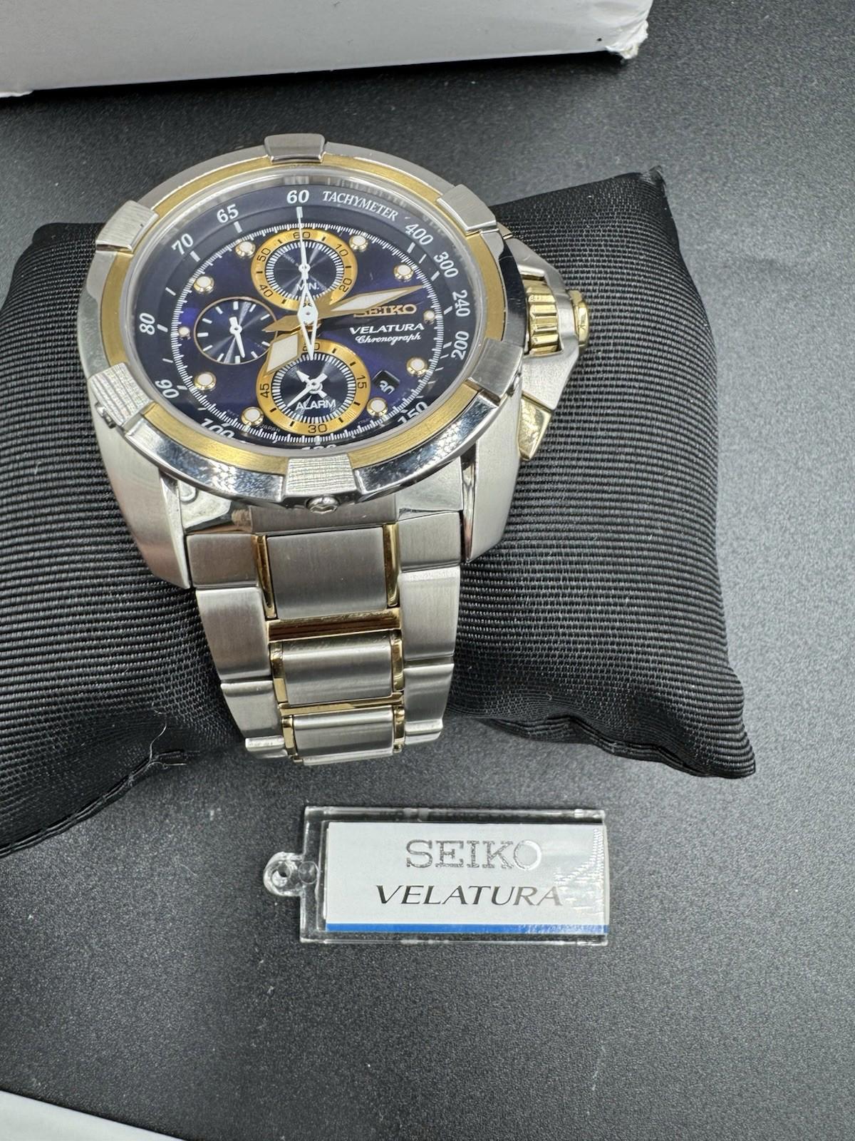 Seiko Velatura SNDX99 Chronograph Blue Dial Quartz Watch w/ Box Papers 7T62-0HD0