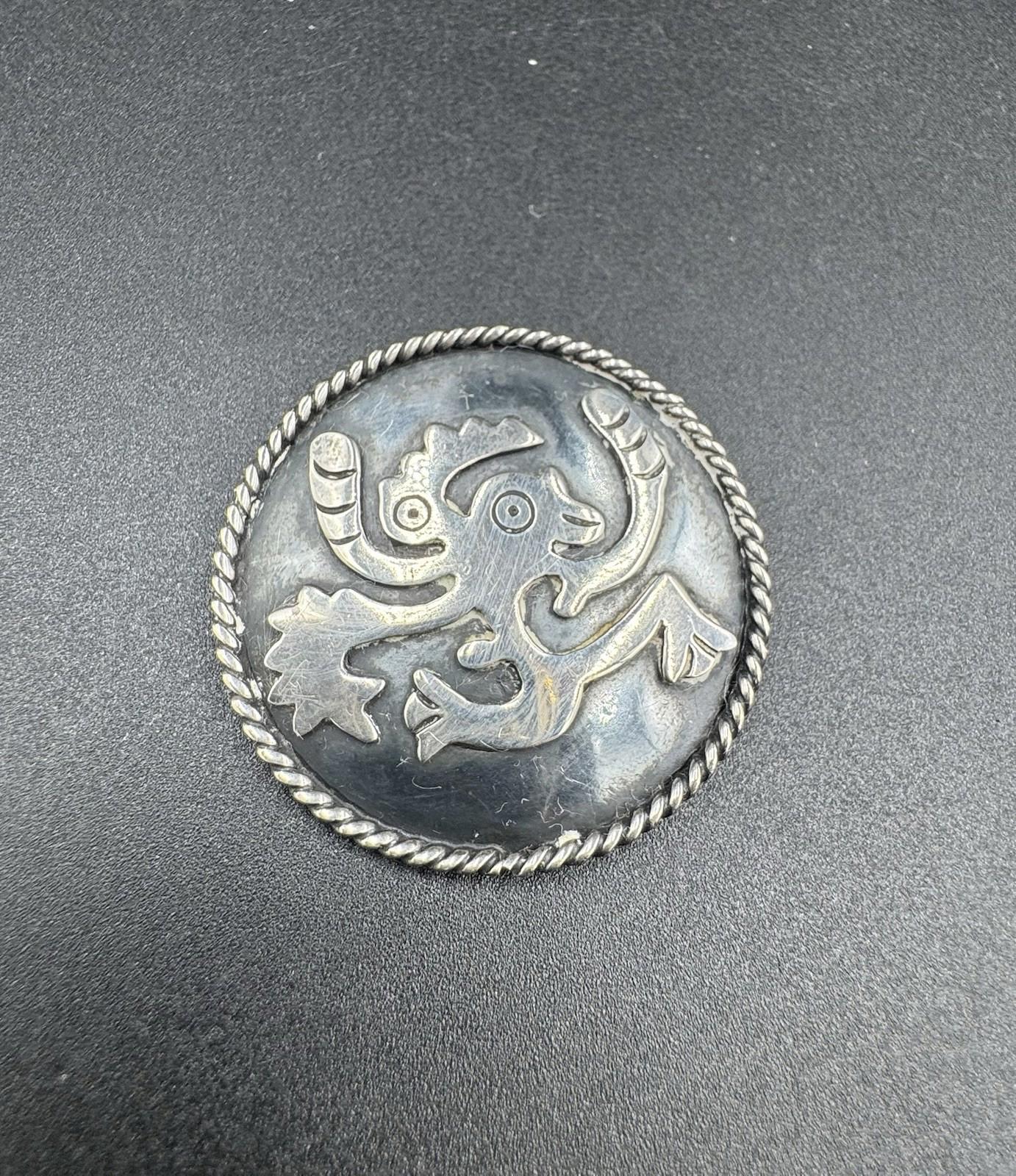Vintage Taxco Sterling Silver Aztec Quetzalcoatl Mythical Serpent Brooch Pin Mex