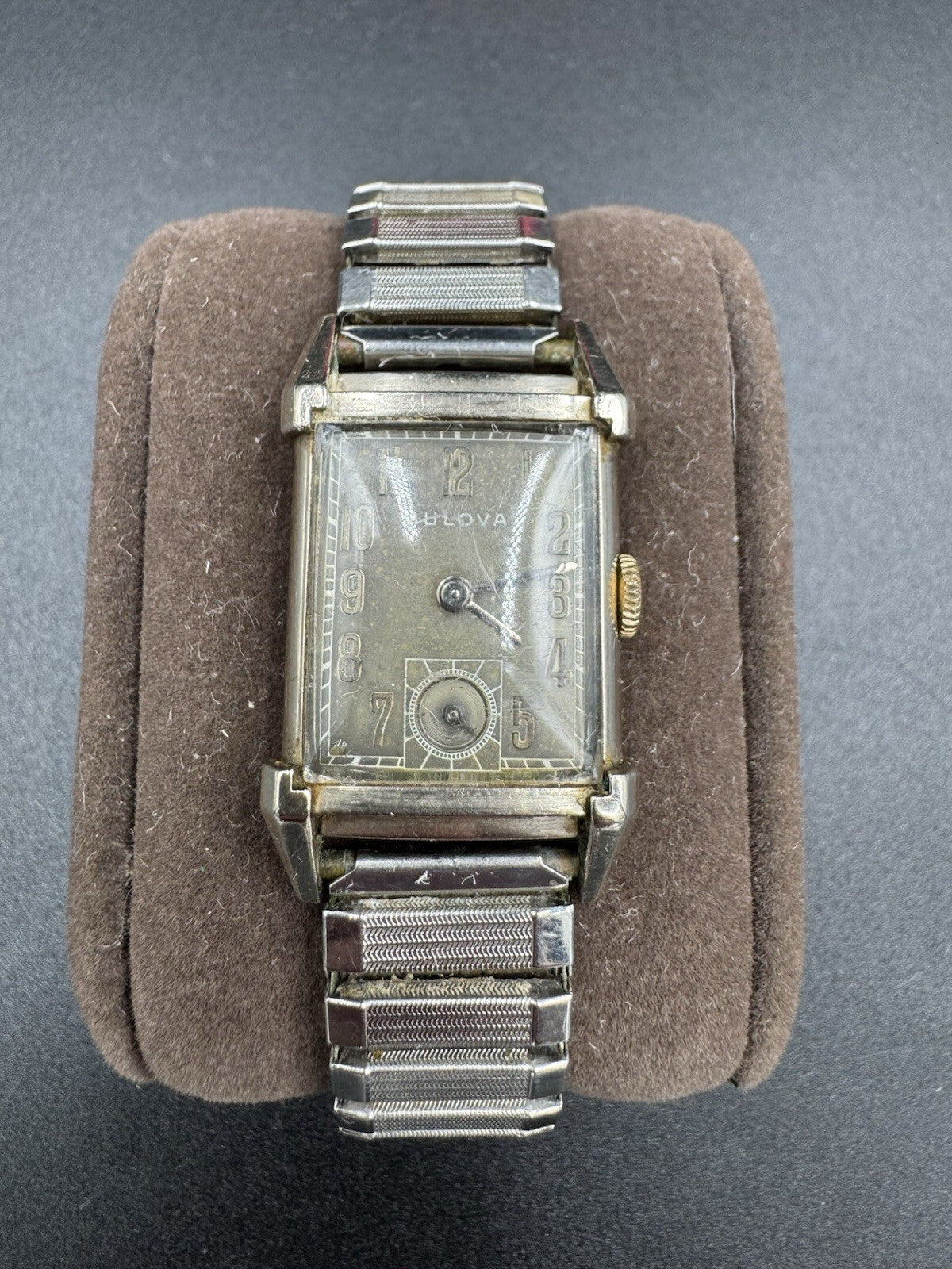 Vintage 1940s Bulova Fifth Avenue Tank Watch 10K Gold Filled Tropical Dial Box E