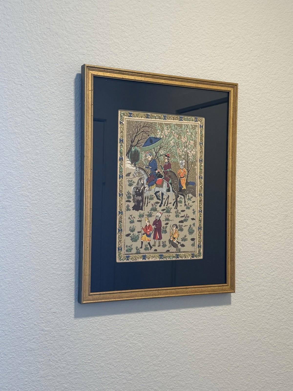 Persian Miniature Painting Royal Procession Tapestry Silk