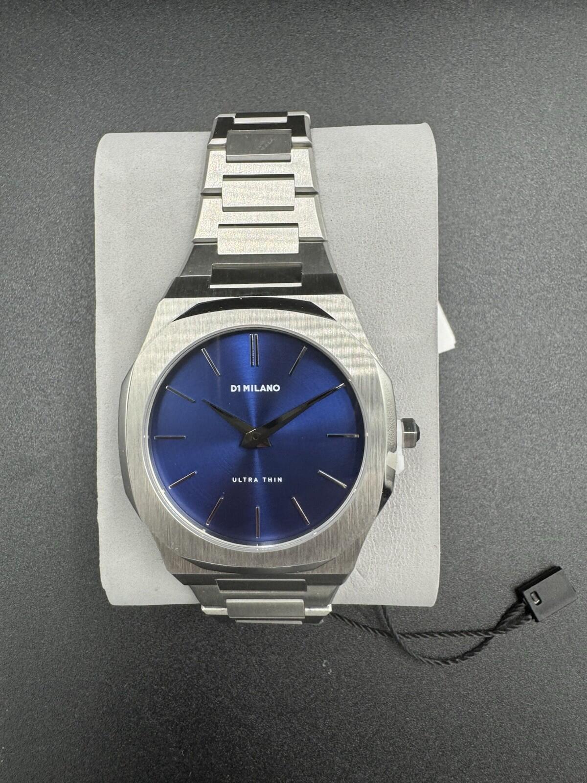 D1 Milano Ocean Blue Ultra Thin Silver Bracelet Watch 38mm Brand New Sealed Box