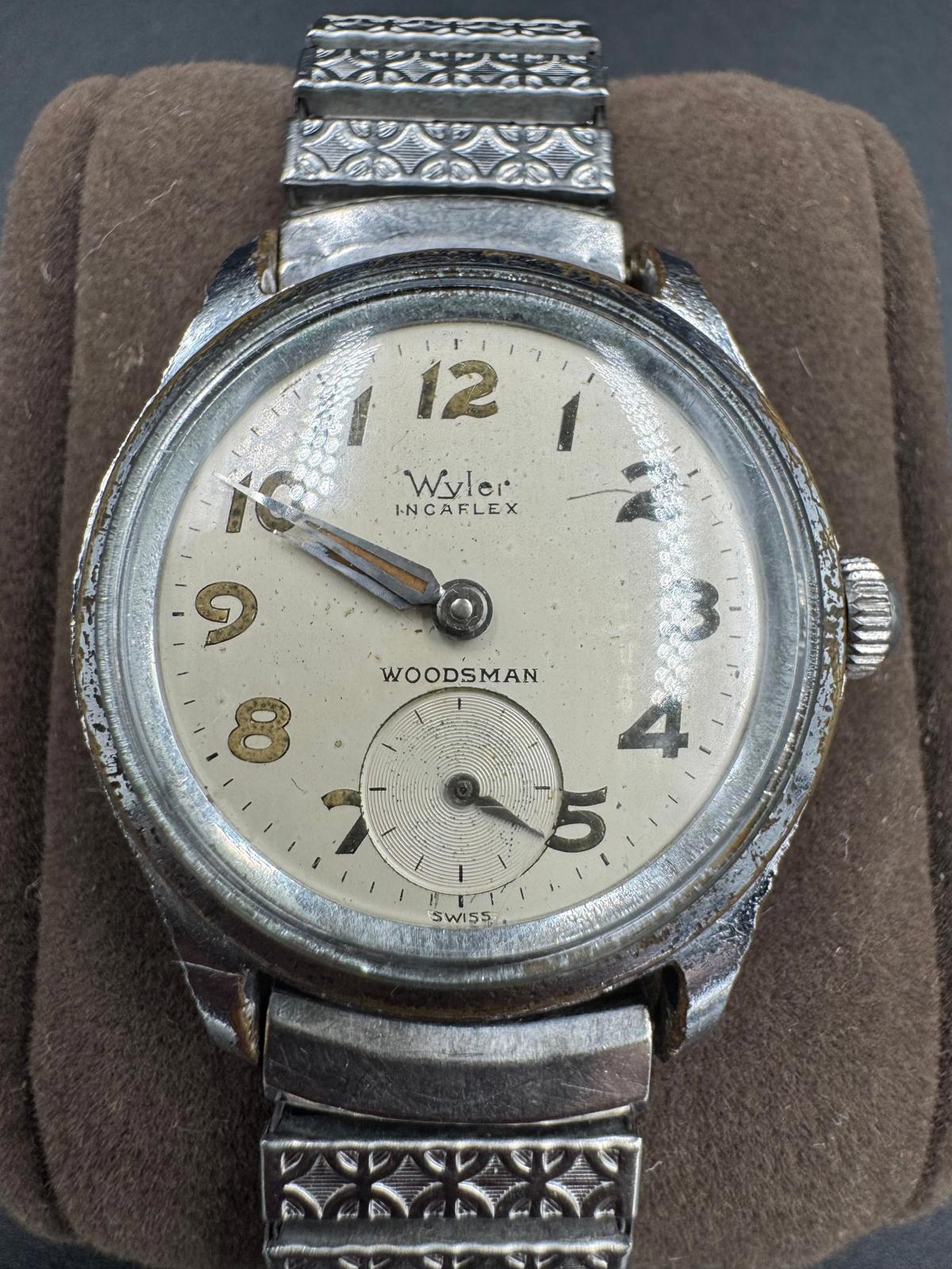 Vintage Wyler Incaflex Woodsman Swiss Manual Wind SubSeconds