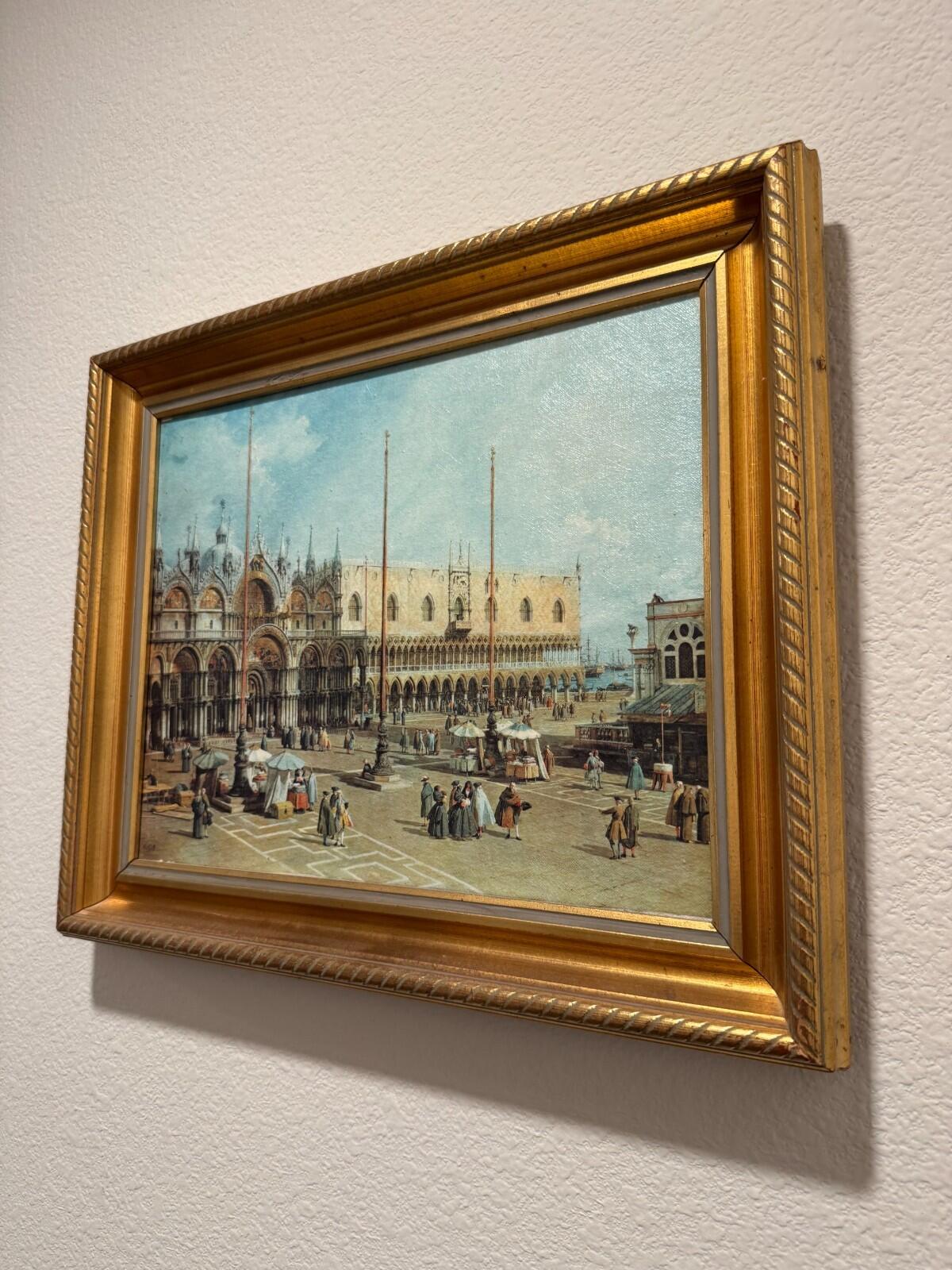 Vintage Framed Canaletto Reproduction Print Piazza San Marco Venice Great Condit