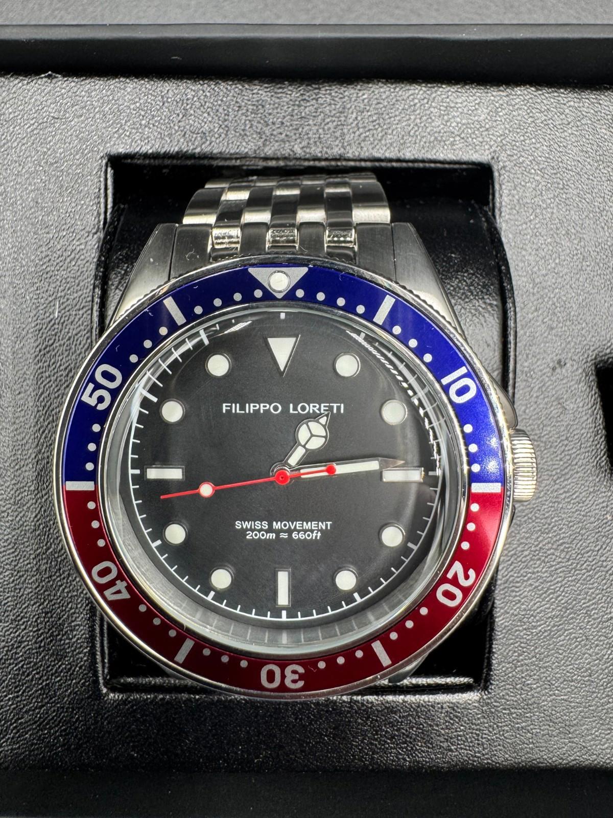 Brand New Filippo Loreti Subacqueo Red Blue Pepsi Bezel Diver Watch Box Swiss Mv