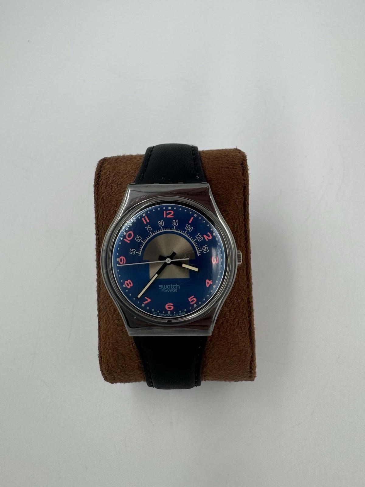 Swatch Watch Blue Tune GX119 Leather 34mm 1990 unisex New