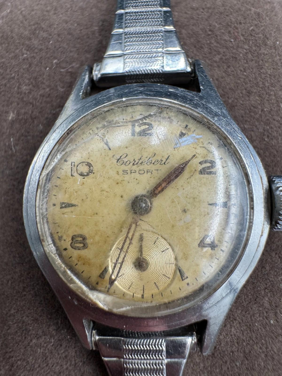 Vintage Cortebert Sport Swiss Watch 15 Jewels Manual Wind Tropical Dial Not Work