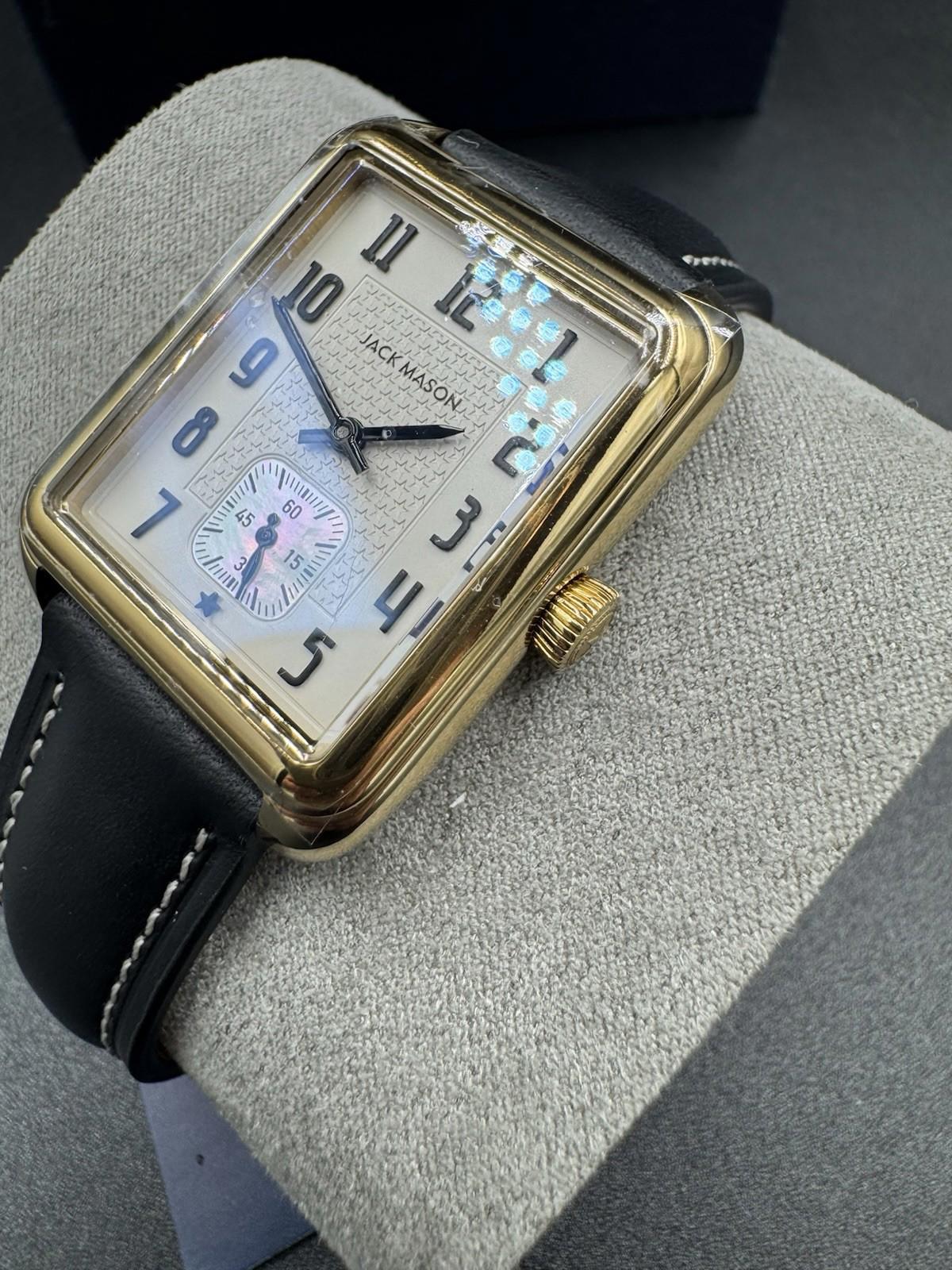 Jack Mason Issue No. 2 Heritage Rectangular Gold Tone Watch Black Leather #431B