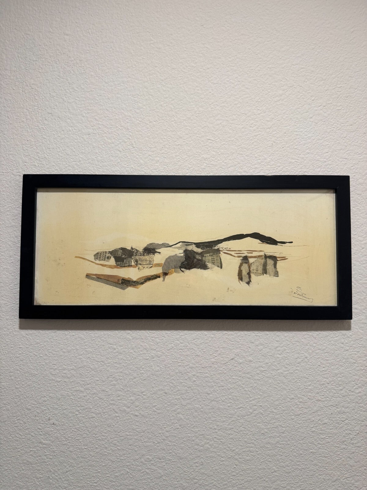S de Sutter Signed Mixed Media Collage Landscape Framed Vintage - Very Good Cond