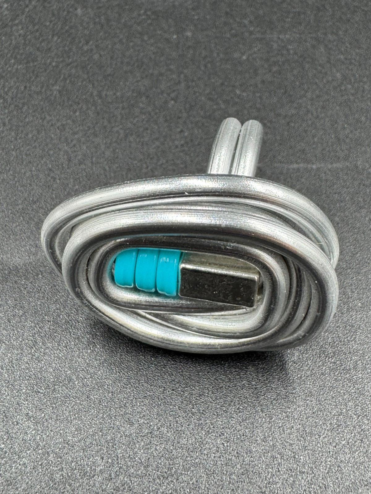 Handmade Bauhaus Inspired Aluminum Puzzle Ring Argentine Designer Teal Disc NM+