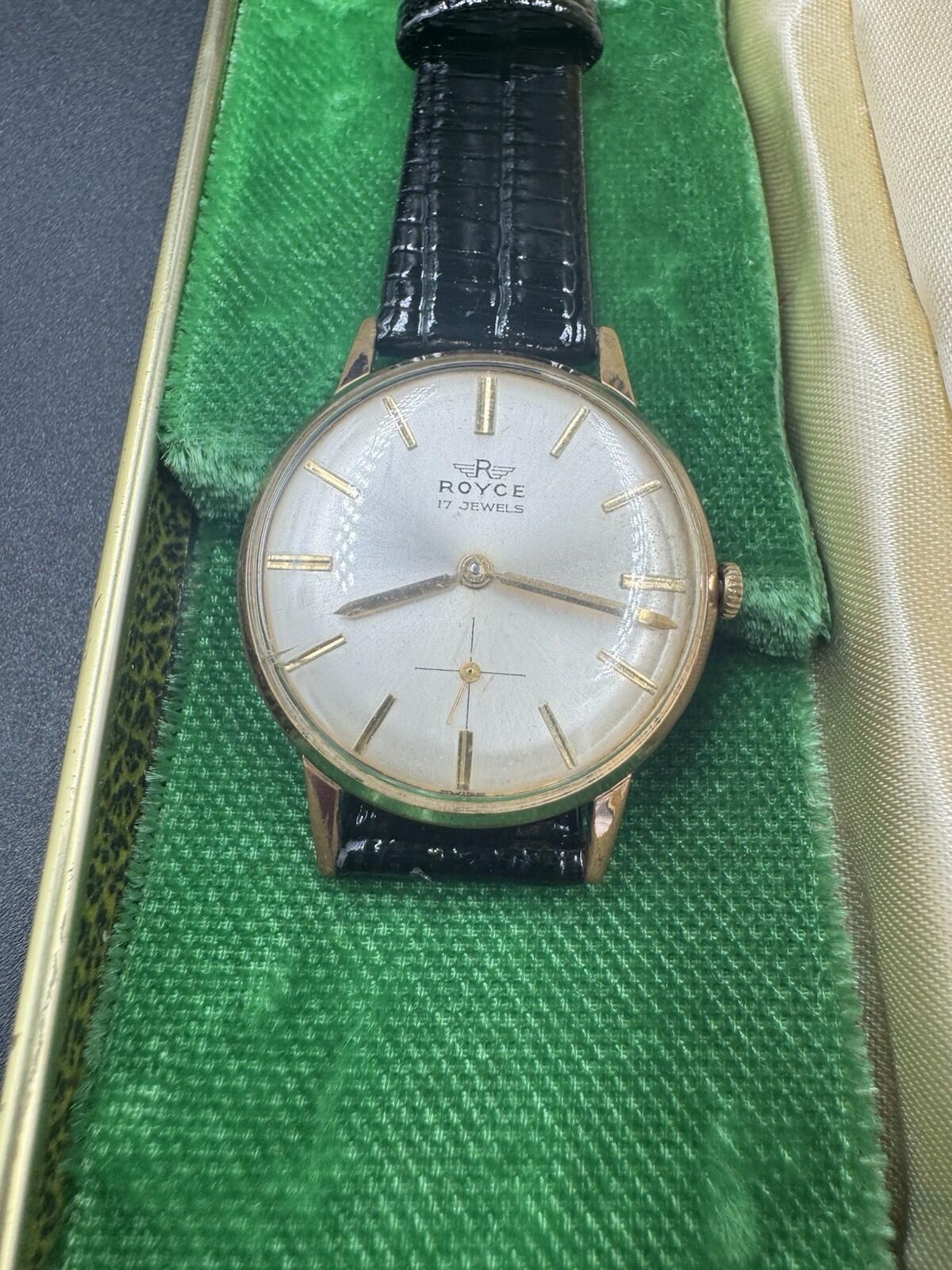 Vintage Royce 17 Jewels Automatic Watch Gold Case Swiss Made – Original Box Srvc
