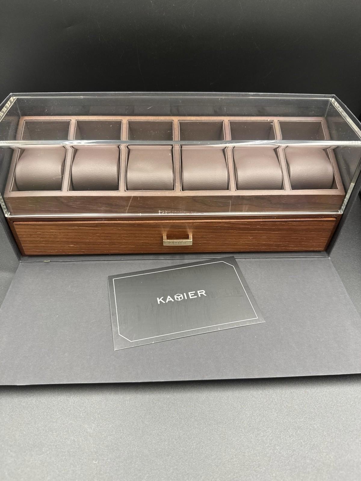 Kamier High End Wooden Watch Box w/ 6 Slots & Glass Lid 2-Layer Jewelry See Cond