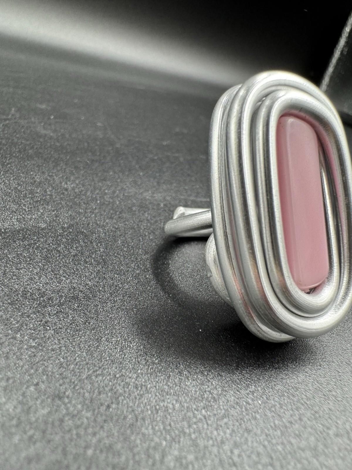Handmade Bauhaus Inspired Aluminum Puzzle Ring Argentine Designer Pink Rectangle