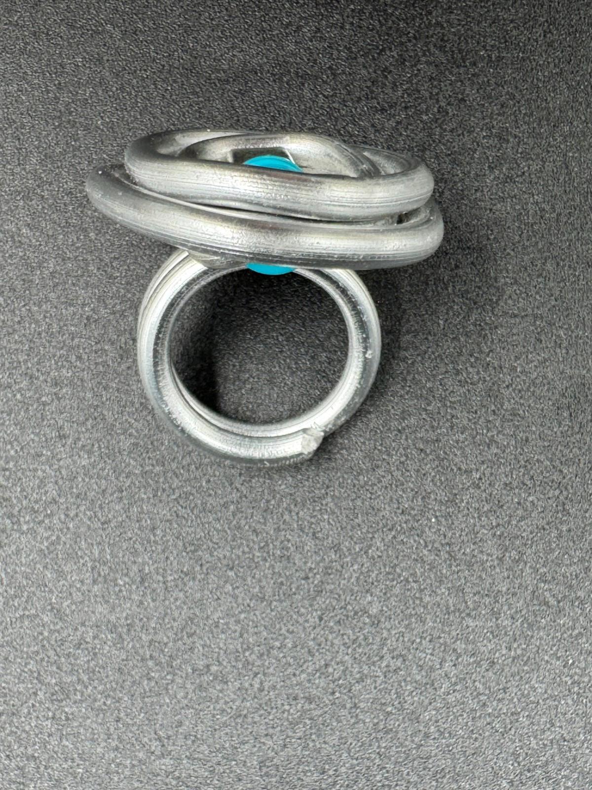 Handmade Bauhaus Inspired Aluminum Puzzle Ring Argentine Designer Teal Disc NM+