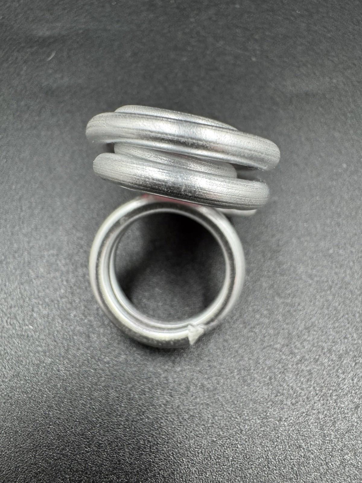 Handmade Bauhaus Inspired Aluminum Puzzle Ring Argentine Designer Pink Rectangle