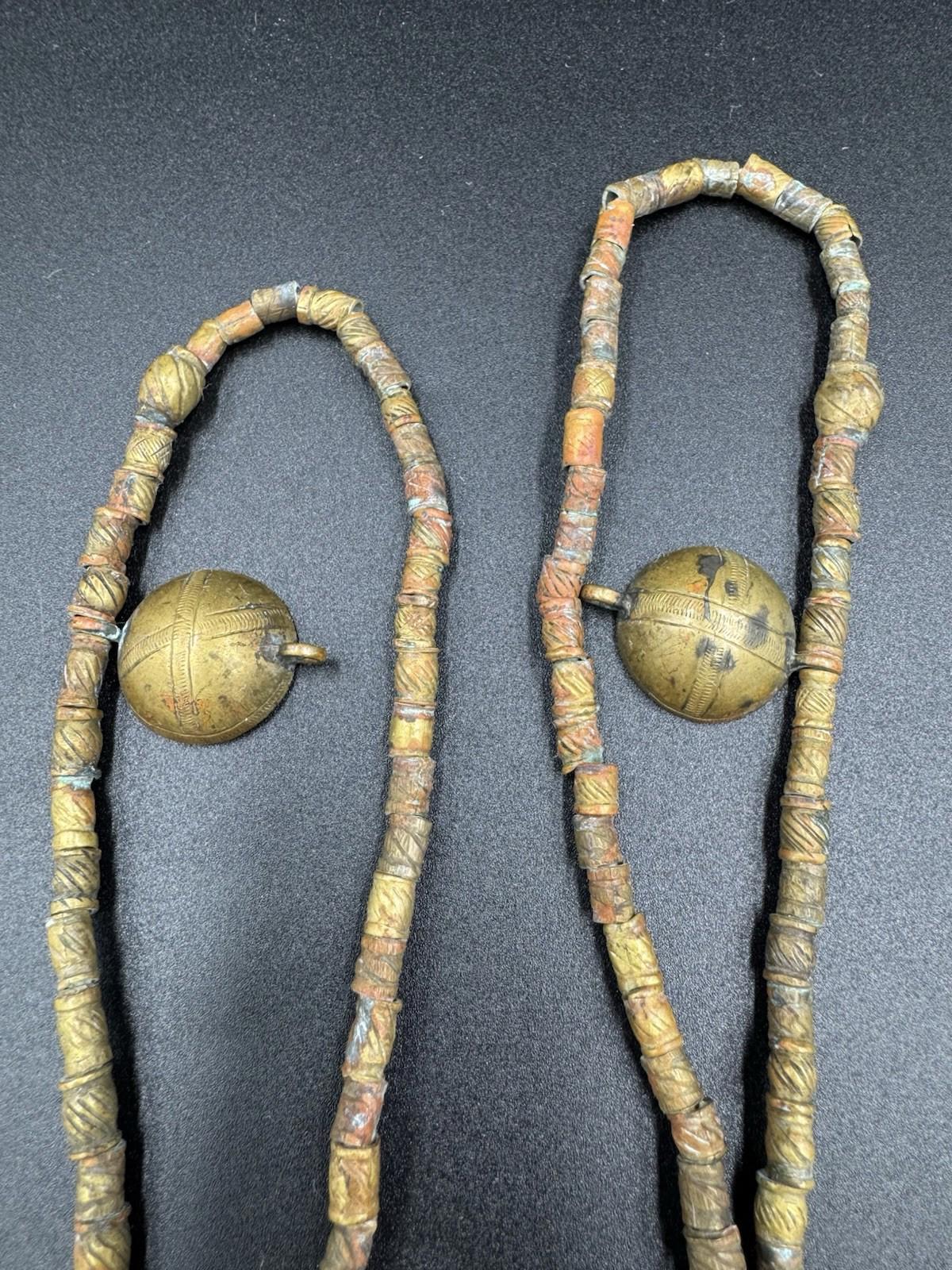 Tuareg Bronze Bead Necklace w/ "de la" Coin Bull Amulet Rare