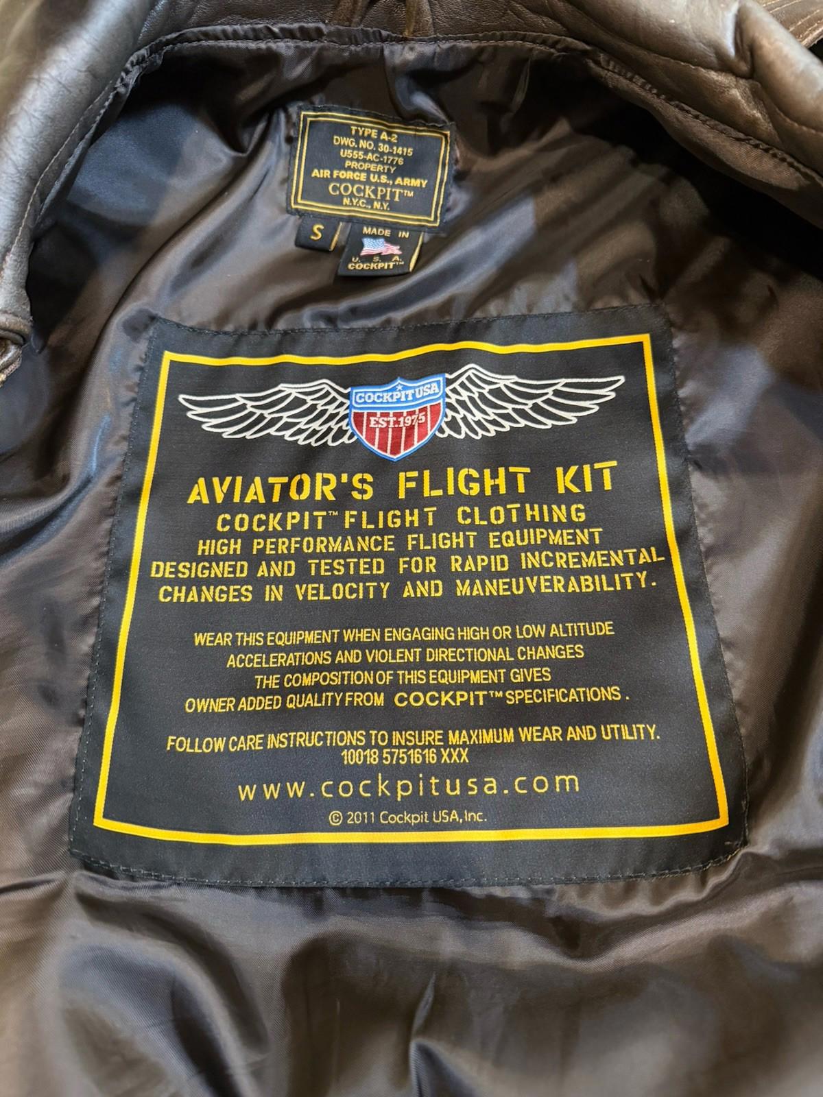 Cockpit USA Type A-2 Leather Bomber Jacket Brown Aviator's Flight Kit No 30-1415
