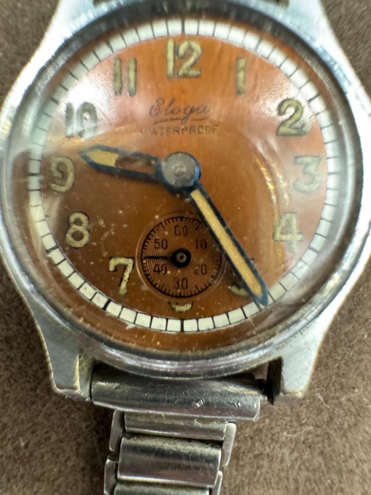 Vintage Eloga Waterproof Swiss Watch AS 964 15 Jewels Manual Wind Copper Dial VG