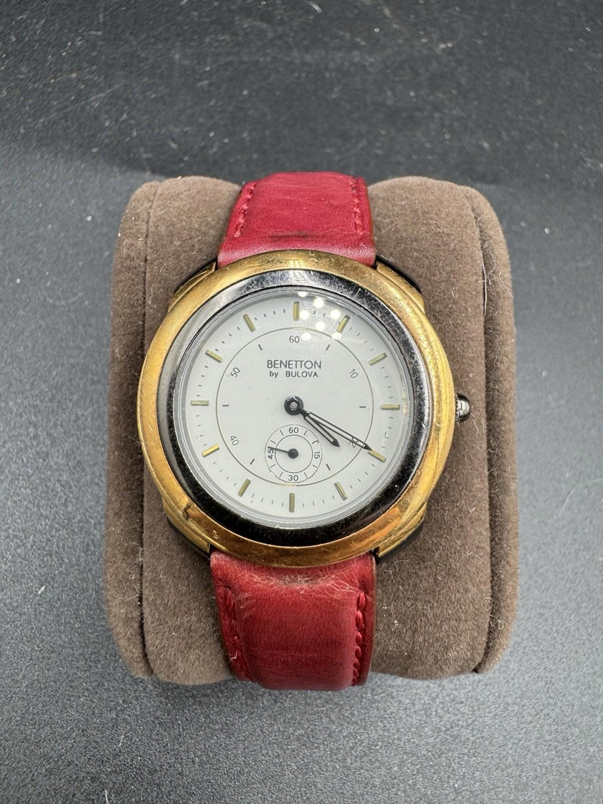 Vintage Benetton by Bulova Tachymeter Watch Red Velvet Strap 1990s Rare Collab G