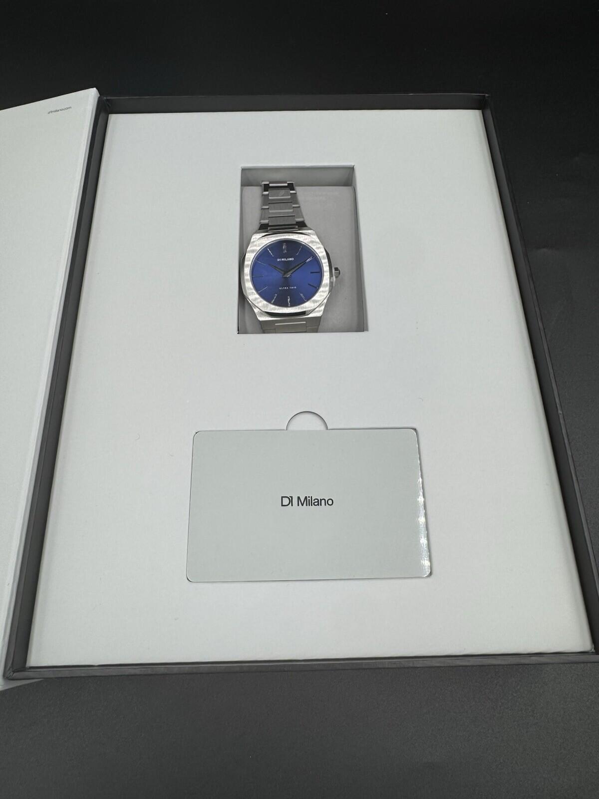D1 Milano Ocean Blue Ultra Thin Silver Bracelet Watch 38mm Brand New Sealed Box