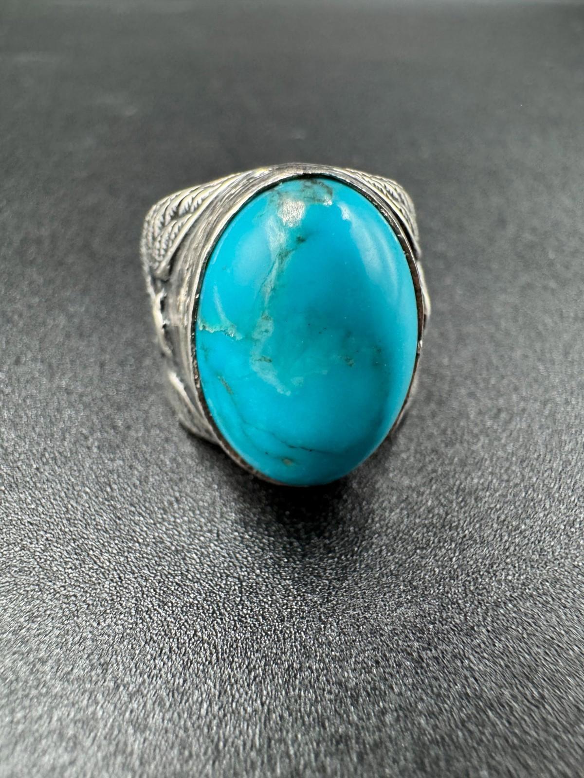 Vintage Navajo Turquoise Sterling Silver Ring Arthur J Williams Cabochon 12.69g