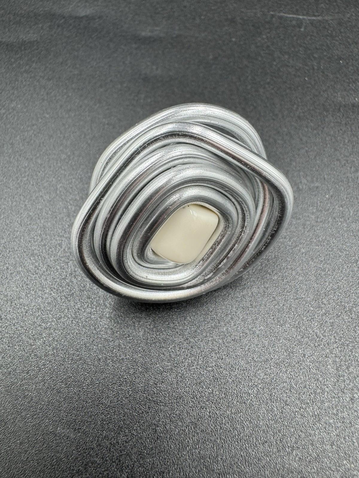 Handmade Bauhaus Inspired Aluminum Puzzle Ring Argentine Designer Beige Square M