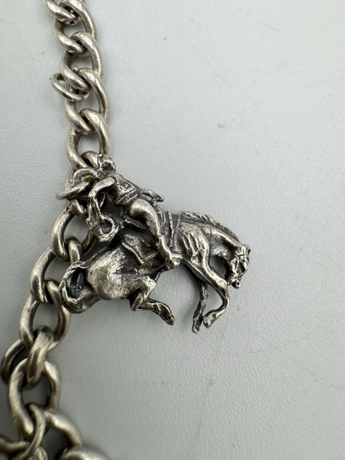 Vintage Sterling Silver Charm Bracelet Southwestern Cowboy Bull Boot Wild West G
