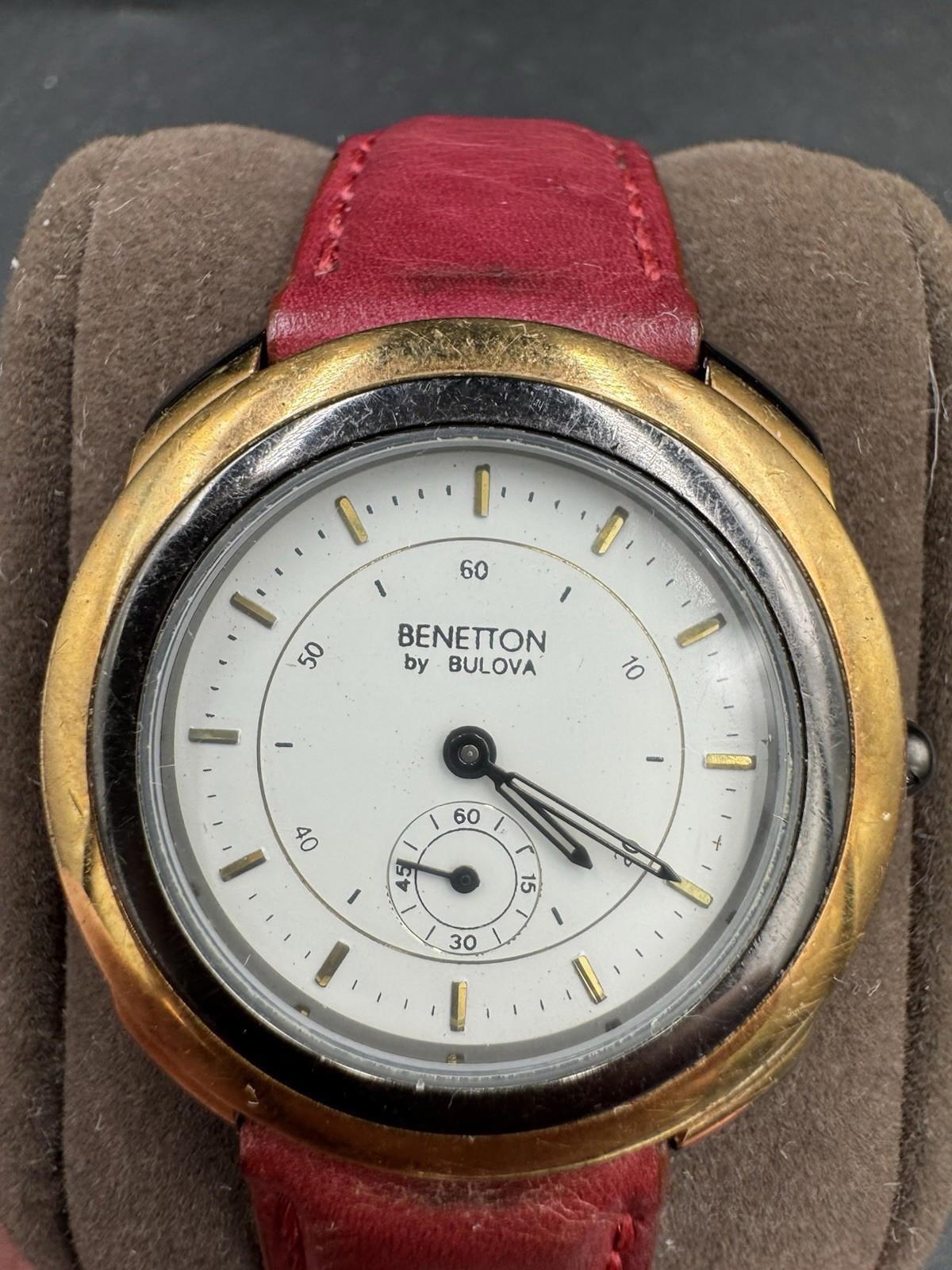 Vintage Benetton by Bulova Tachymeter Watch Red Velvet Strap 1990s Rare Collab G