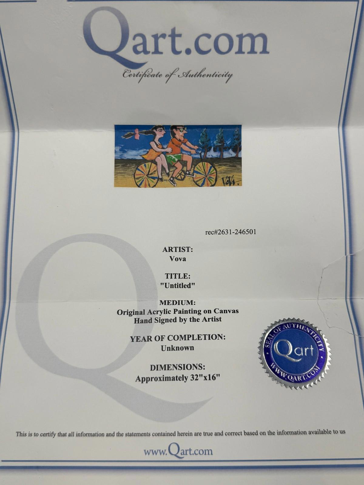 Original Vova Vladimir Mingar Acrylic Painting Bicycle Couple Signed with COA NM