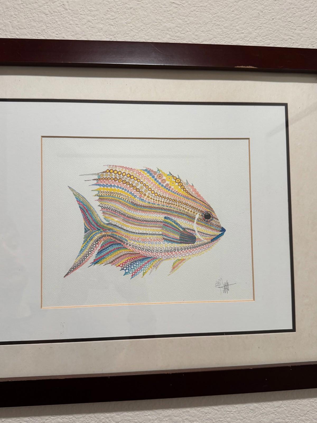 Scott Wright La Jolla Artist Framed Lionfish Watercolor Artwork Framed Bird Rock