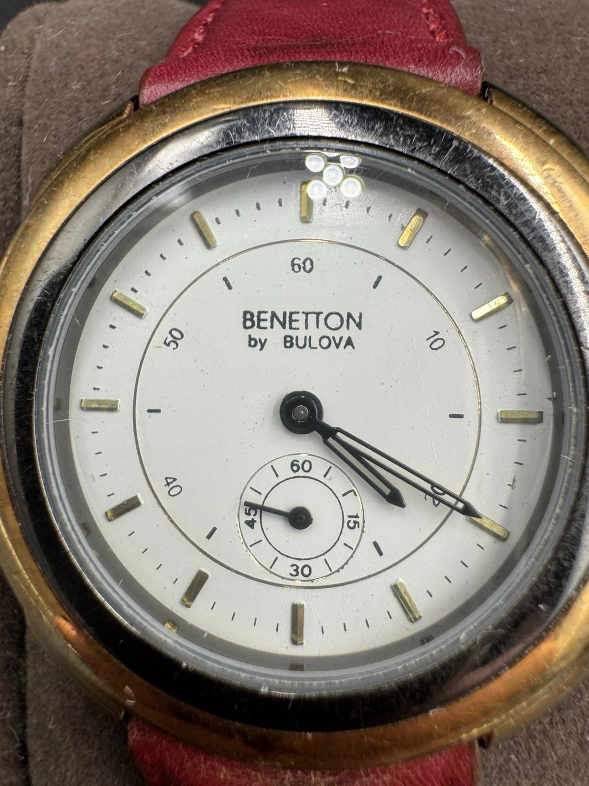 Vintage Benetton by Bulova Tachymeter Watch Red Velvet Strap 1990s Rare Collab G