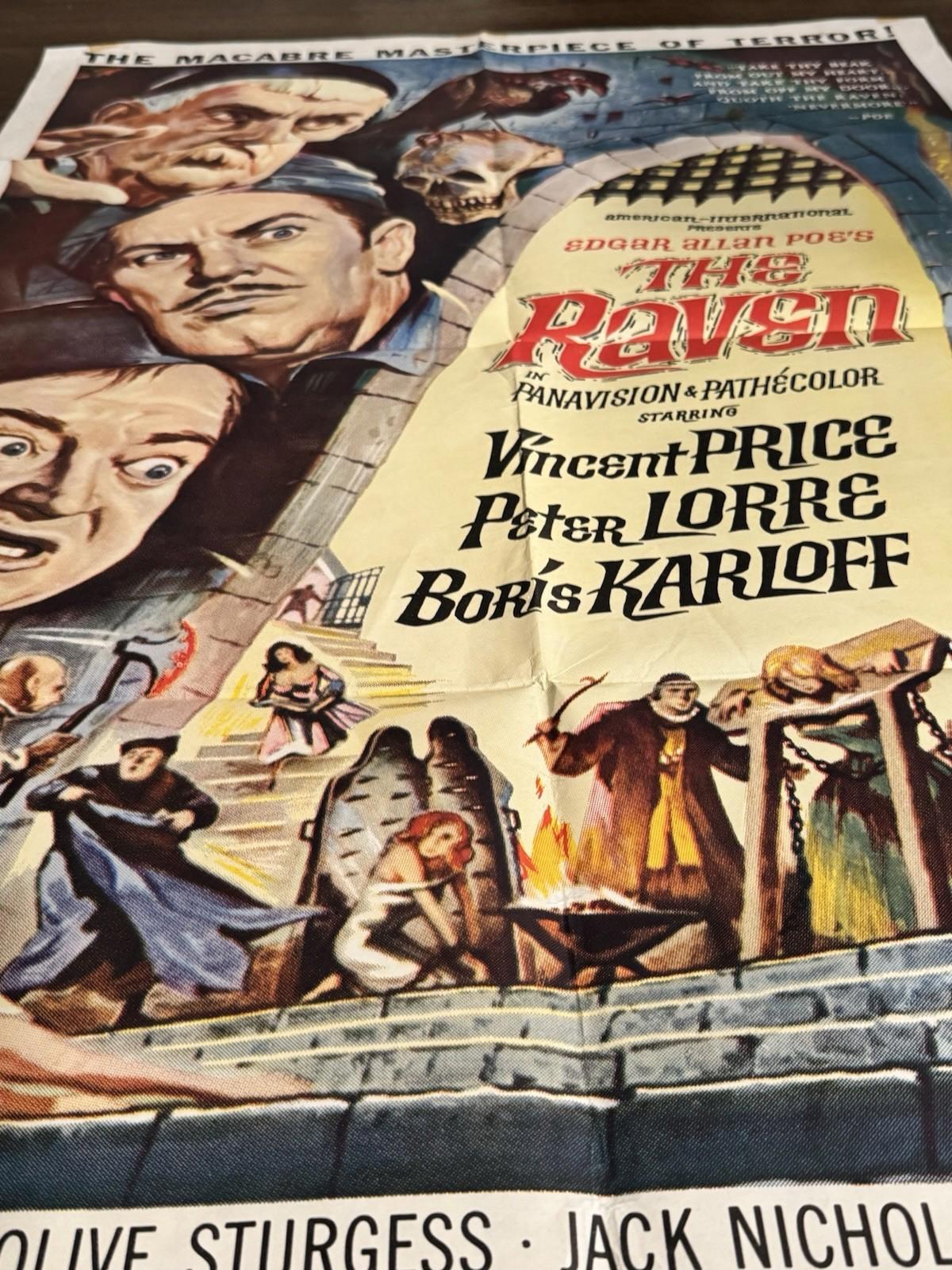 ORIGINAL 1963 THE RAVEN HORROR MOVIE POSTER 27"X41" BORIS KARLOFF VINCENT PRICE