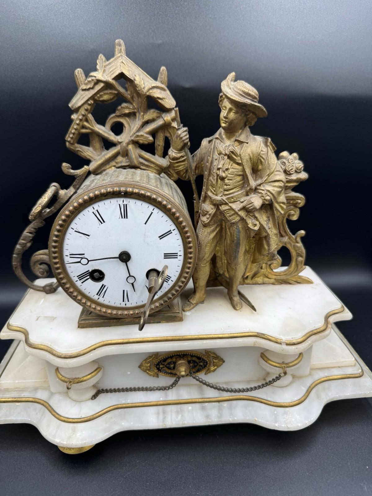 Antique Japy Freres Figural Musketeer Mantel Clock H. Molle