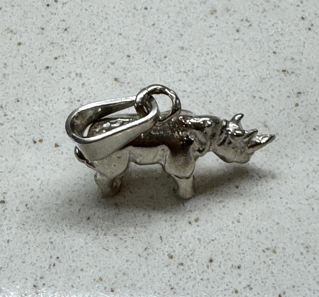 .925 Sterling Silver 3-D RHINOCEROS CHARM Rhino Africa .925