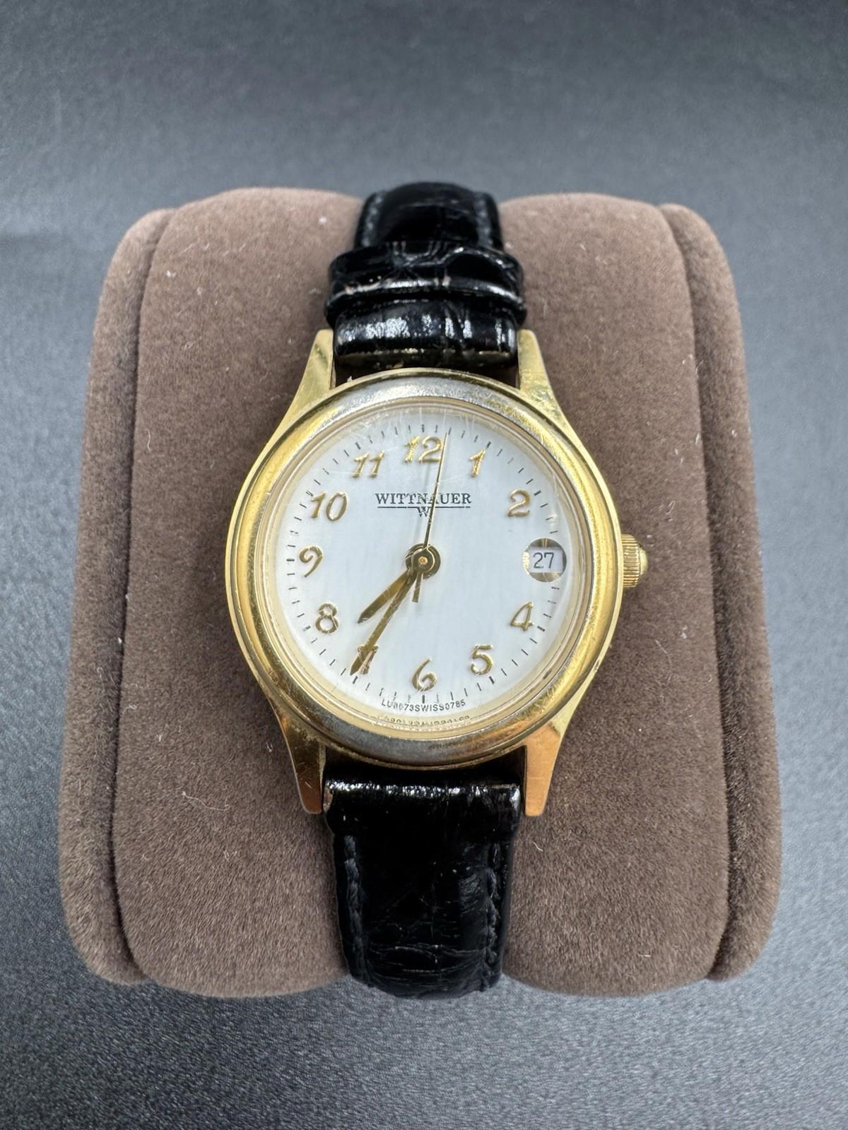 Vintage Wittnauer Women's Gold Tone Quartz Watch White Dial Date Swiss Made