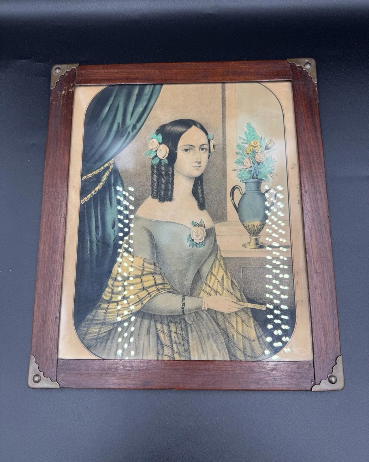 Antique Kelloggs & Comstock Hand Colored Lithograph Portrait