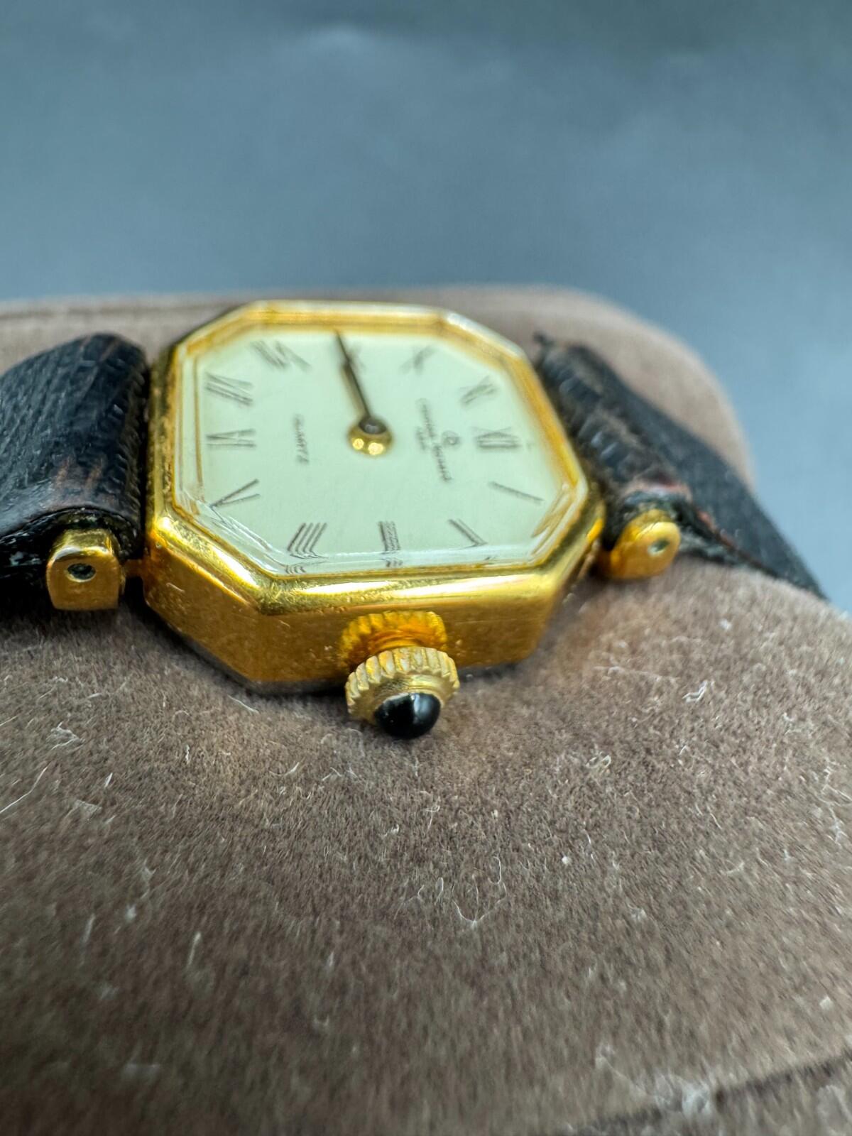 Vintage Christian Bernard Paris Octagonal Quartz Watch Gold Roman Numeral Dial