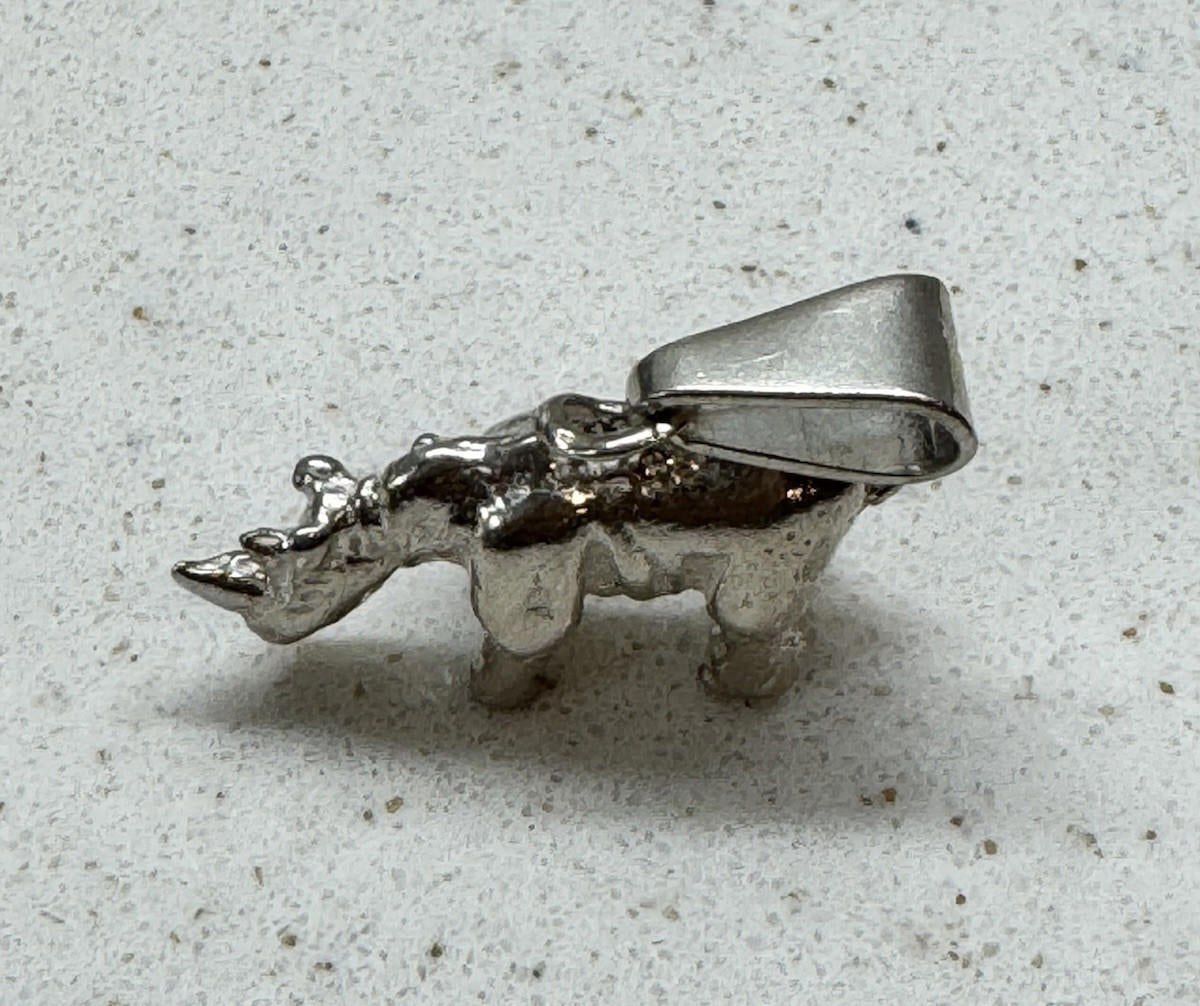 .925 Sterling Silver 3-D RHINOCEROS CHARM Rhino Africa .925