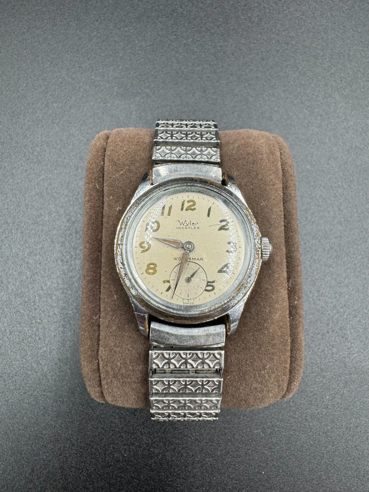 Vintage Wyler Incaflex Woodsman Swiss Manual Wind Sub-Seconds Watch - Rare Dial