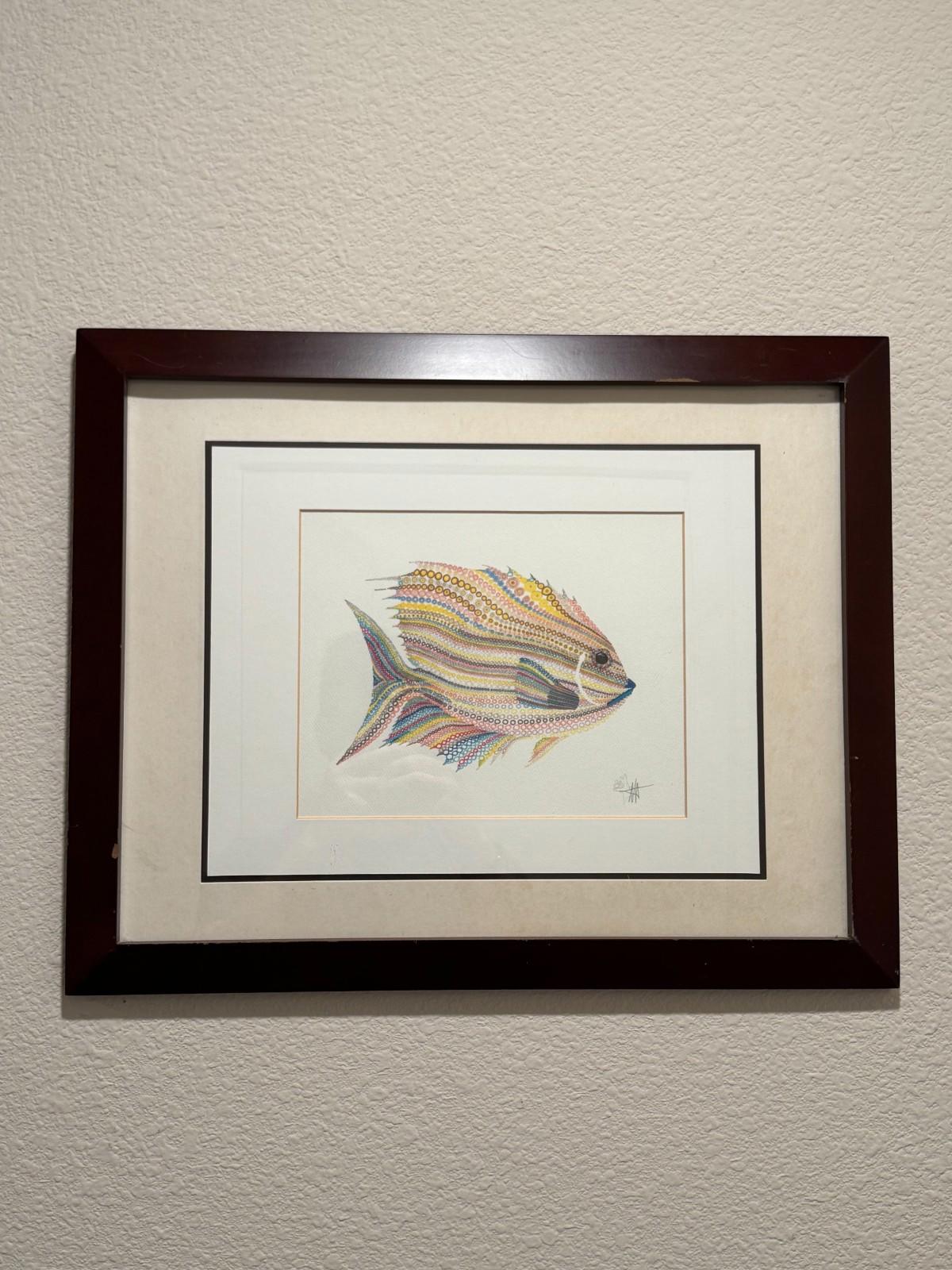 Scott Wright La Jolla Artist Framed Lionfish Watercolor Artwork Framed Bird Rock