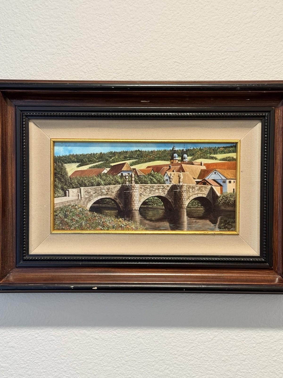 Eugene Schmidt Original Bridge Over the Landscape Santa COA
