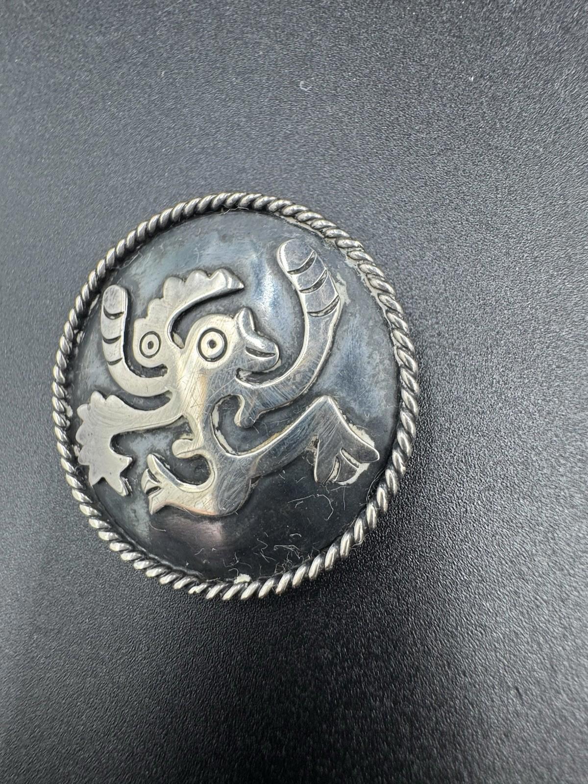 Vintage Taxco Sterling Silver Aztec Quetzalcoatl Mythical Serpent Brooch Pin Mex