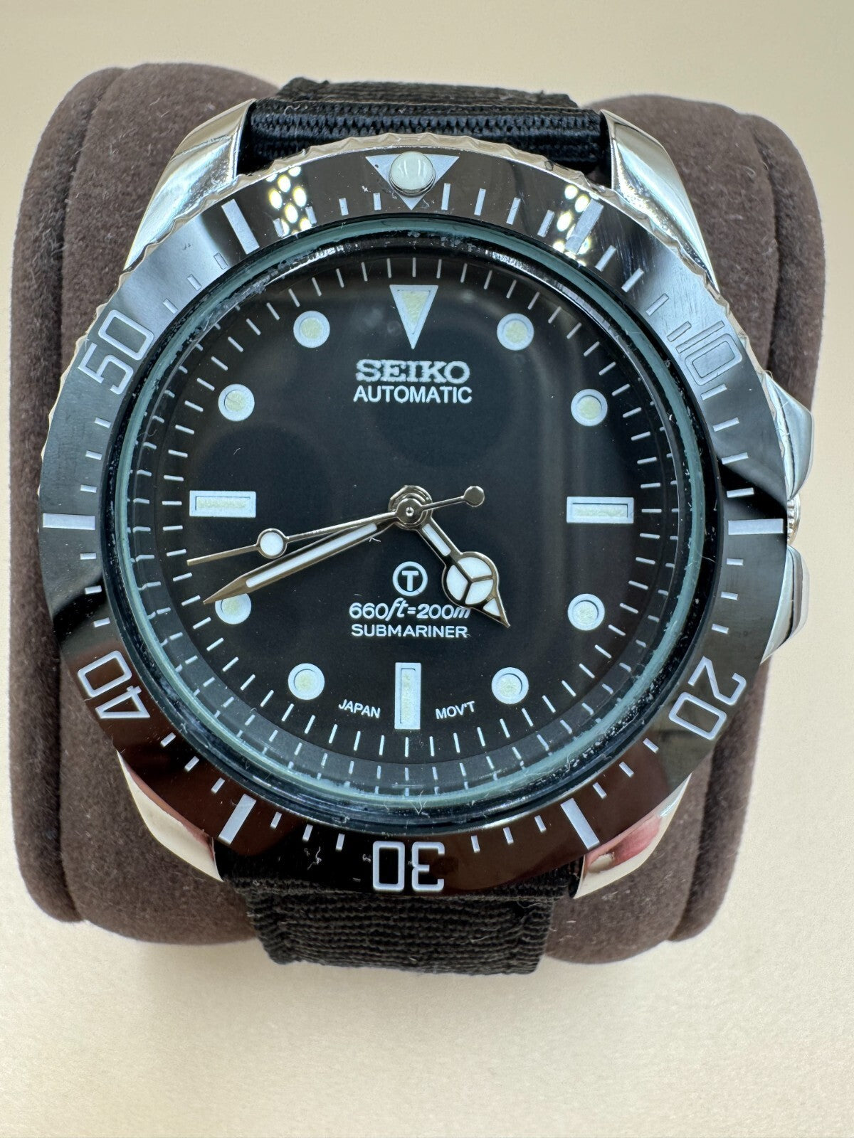 Seiko Mod Submariner Automatic 200m NATO Strap Black Dial Great Condition Japan