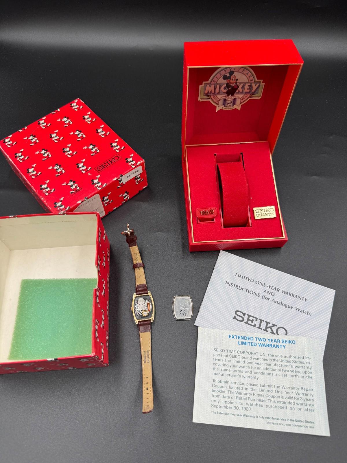 Classic 80's Mickey Mouse Face Leather Strap Watch Japan 2K02-5019 Seiko Quartz