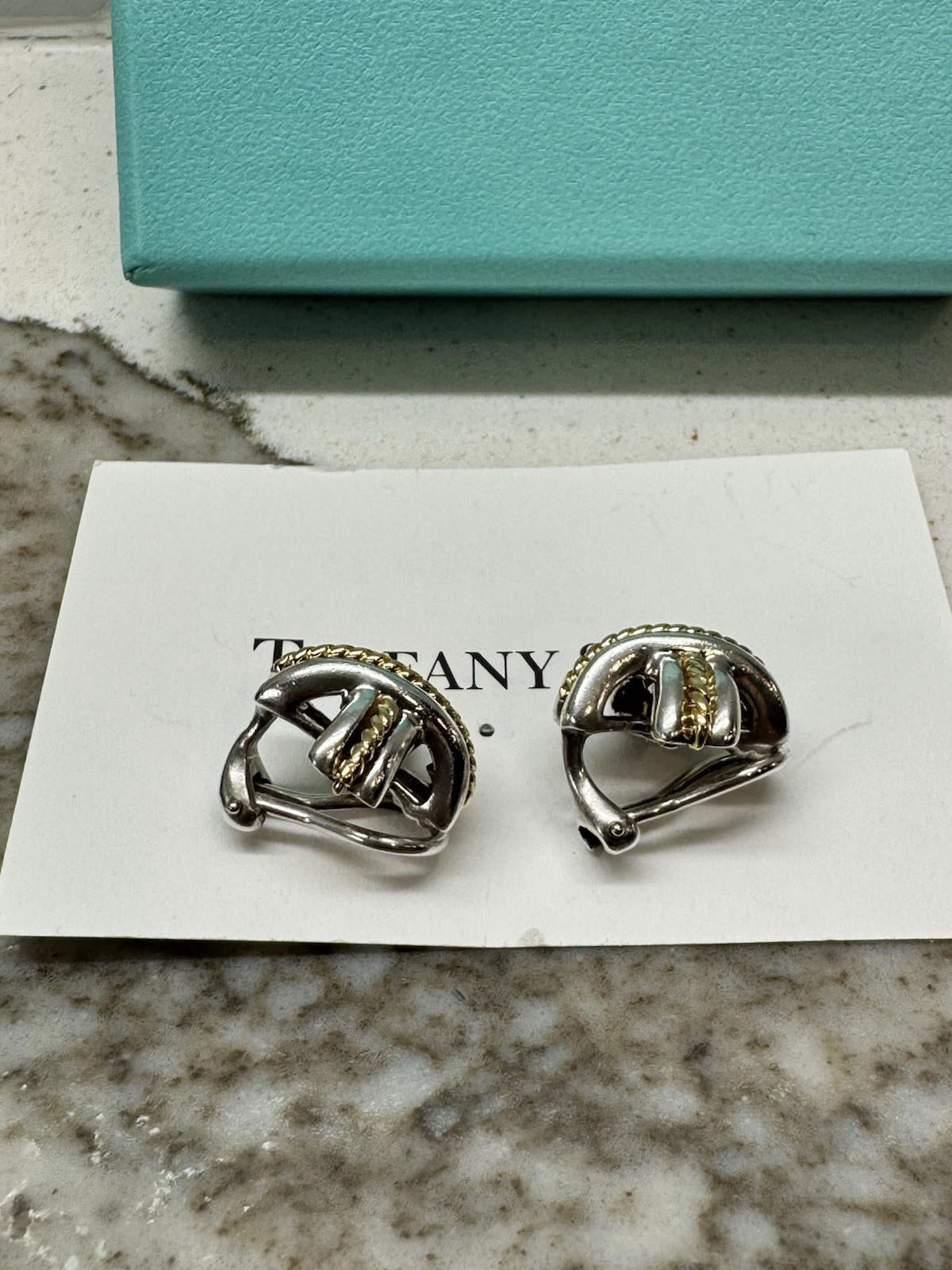 Tiffany & Co. Gold Rope Silver Signature X Clip-on Earrings