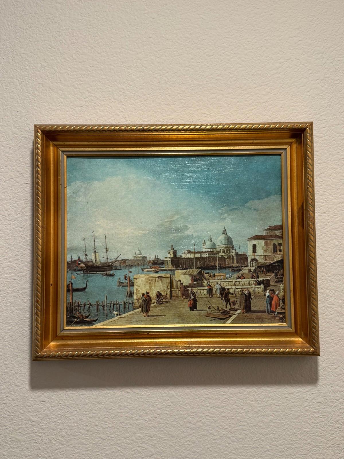 Vintage Framed Canaletto Reproduction Print The Quay of the Piazzetta Venice VG+