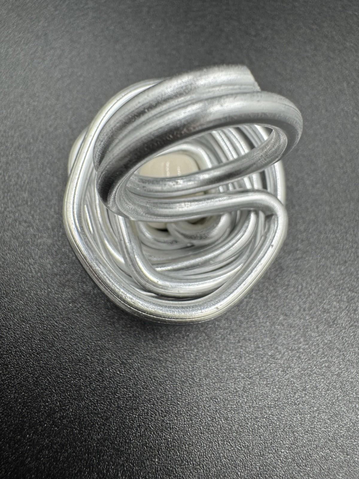 Handmade Bauhaus Inspired Aluminum Puzzle Ring Argentine Designer Beige Square M